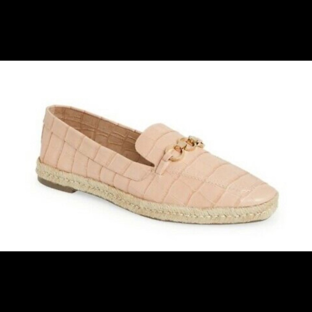 Schutz Patty Croc Embossed Leather Espadrille Slip On Pink Loafer Flats Size 10